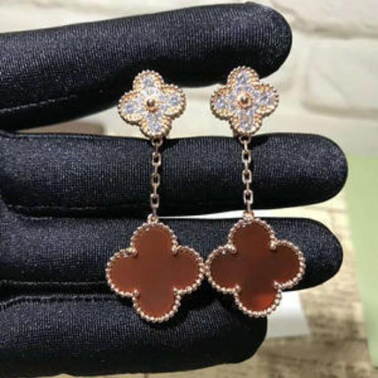 Серьги Four Leaf Grass, легкие роскошные белые рябчики с красным агатом и малахитом, женские серьги-гвоздики