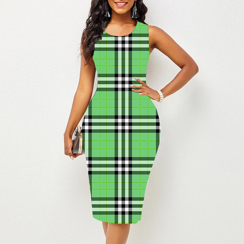 Женское платье Sling Summer Красочные платья с большим квадратным принтом облегающие без рукавов Slim Fit Сексуальная модная верхняя одежда