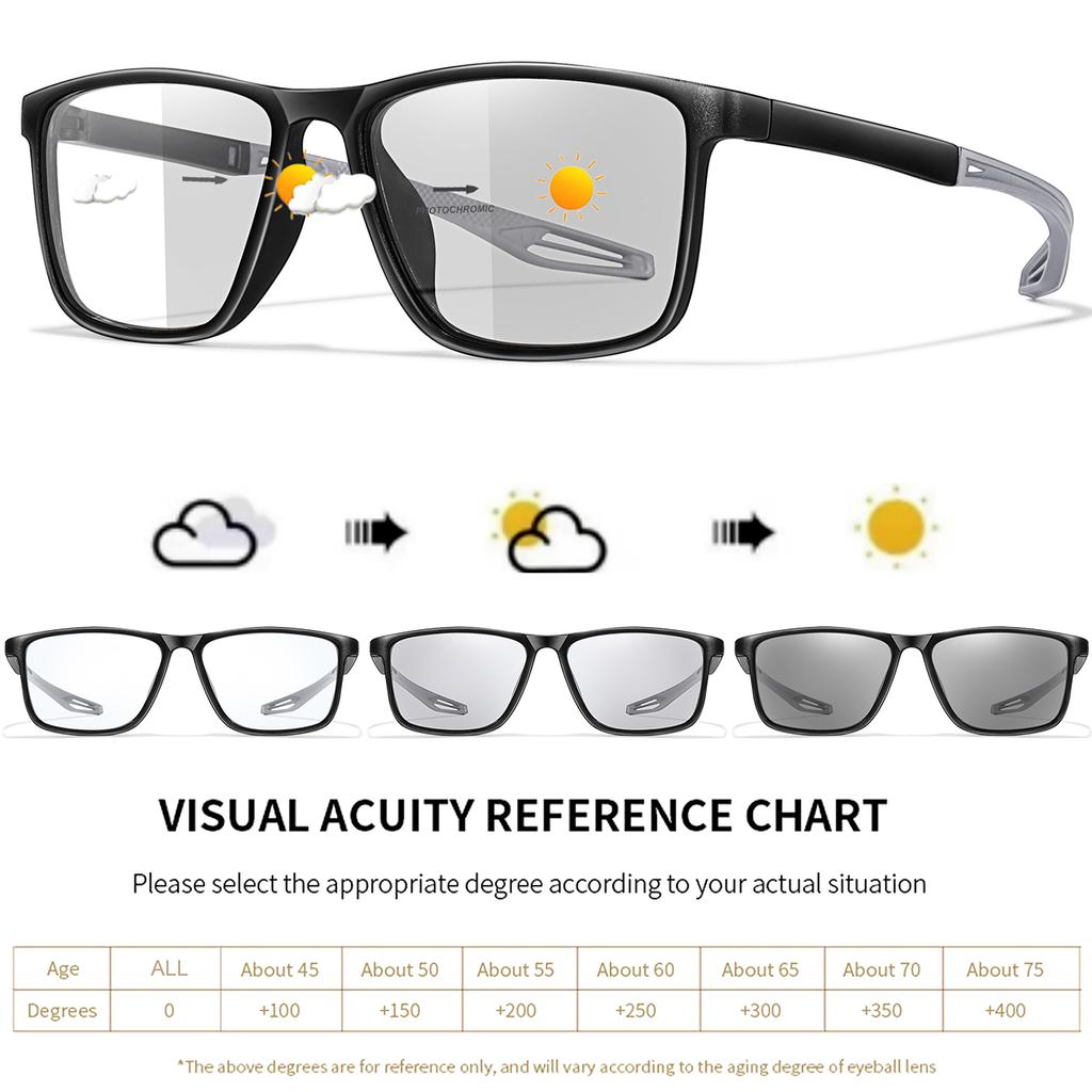 Унисекс Фотохромные Очки для Чтения Классическая Квадратная Оправа Для Пресбиопии Блокирующие Синий Свет Легкие Очки