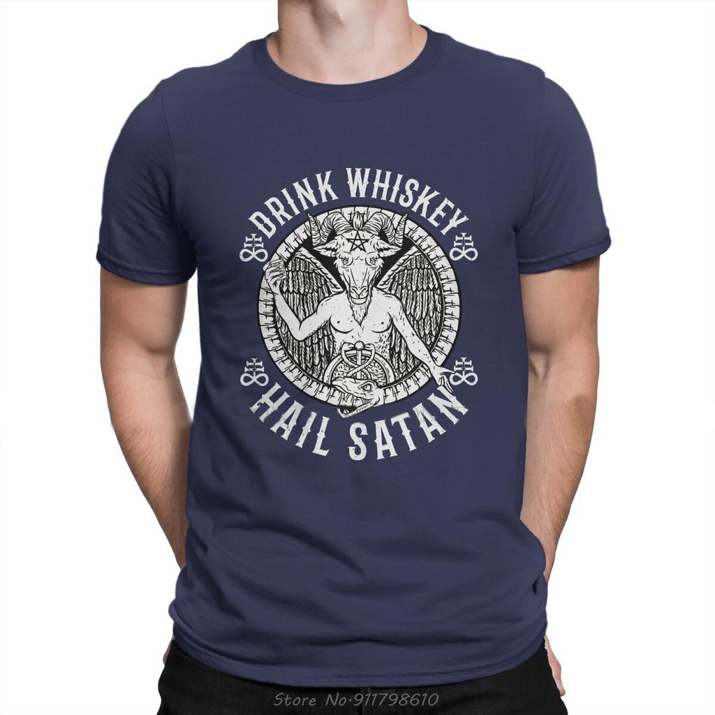 Мужская футболка с надписью Whiskey Wine Drinks Hail Satan Satanic Baphomet Базовая летняя футболка Футболка Топы Новинка Хлопковая футболка
