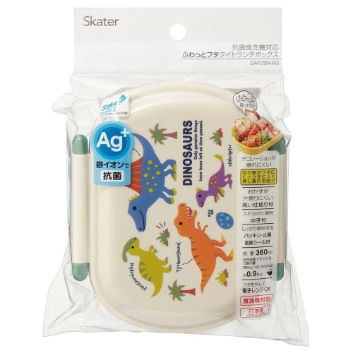 Skater Children's Lunch Box, 360ml Capacity, Fluffy Lid, Made In Japan, Single Tier, Dishwasher and Microwave Safe, Dinosaur Picture Book, Dinosaur De