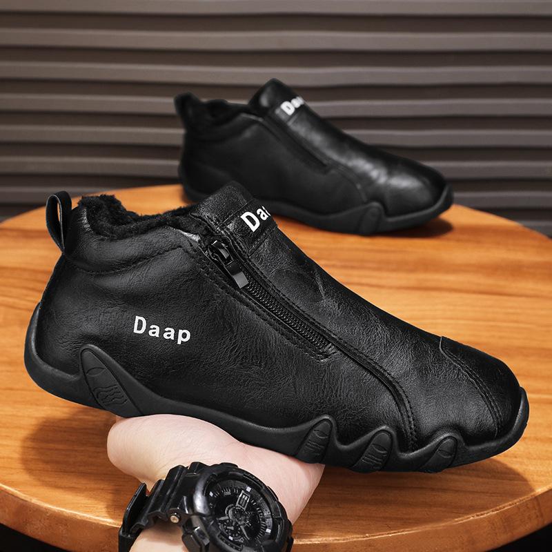 Мужская обувь Зимняя бархатная утолщенная теплая хлопковая обувь Мужские нескользящие зимние ботинки Мужские легкие низкие кожаные ботинки