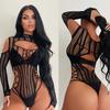Hot Sexy Sheer Fishnet Bodysuit Women Sexy Lingerie Erotic Striped Bodystocking Lace Underwear Porn Outfits Fashion Sexy Set