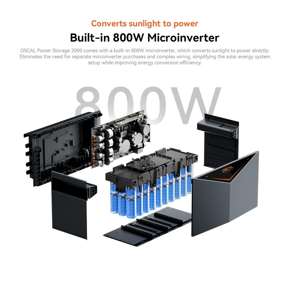 Oscal Power Storage 2000 Система накопления энергии для балкона, аккумулятор LiFePO4 1920 Втч, расширяемая до 9600 Втч, выход переменного тока 1200 Вт, солнечный вход 2400 Вт с 4 MPPT