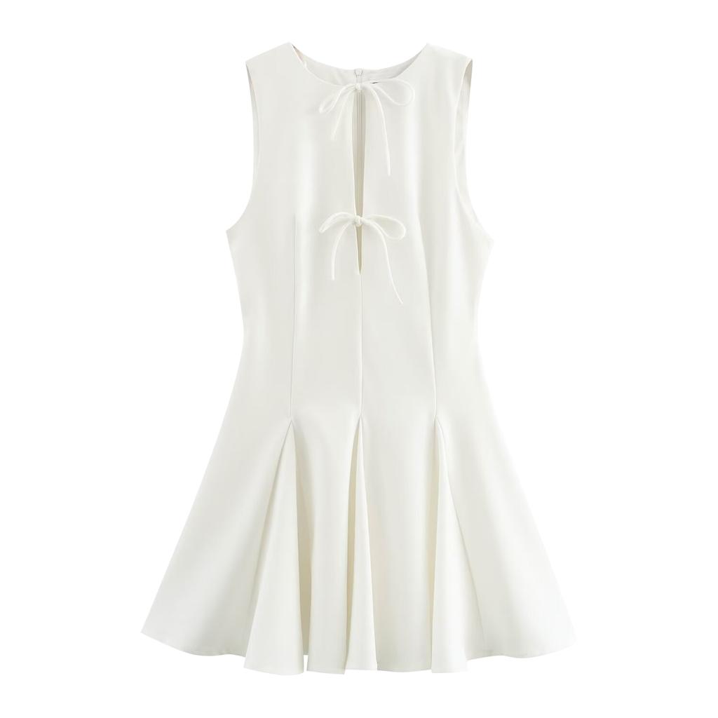Women's French- Fashion Short Dress With Wide Hem And Bow Detail