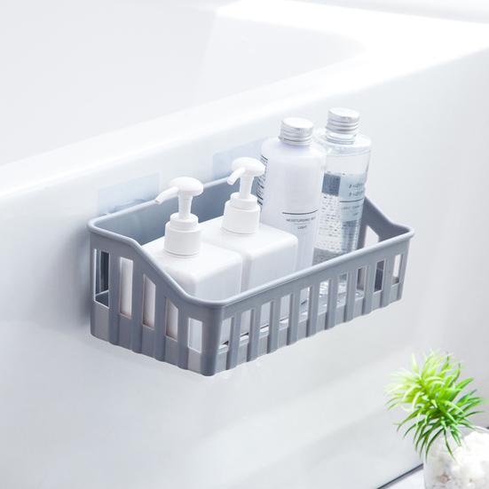 2Pcs Wall Mounted Bathroom Shelf Punch-Free Installation Plastic Soap Draining Holder for Toiletries Shampoo Shower Caddy Multifunctional Brush Sponge