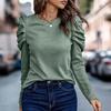 Женский топ с длинными рукавами и круглым вырезом Slim Fit с пышными рукавами