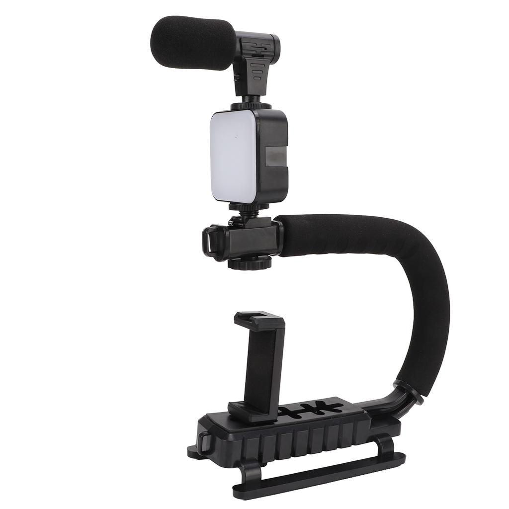 Handheld Video Camera Stabilizer with LED Light Microphone Portable U Shape Camera Stabilizer
