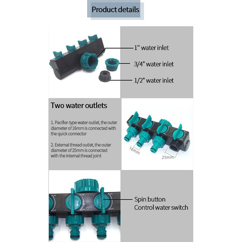 1 в 4 адаптера для крана, садового полива, клапана для обслуживания газона, переключателя, адаптера трубки для крана