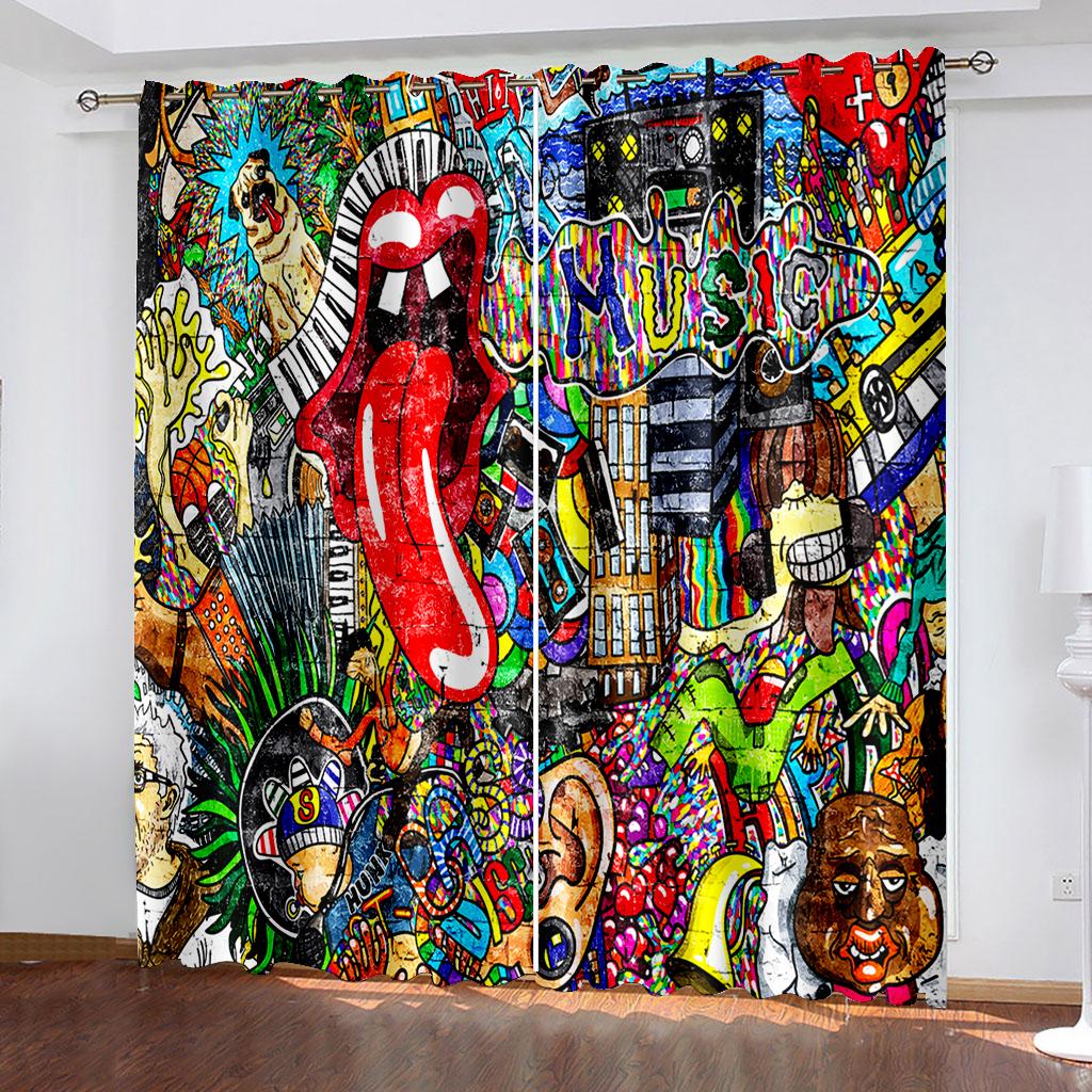Европейский стиль уличного искусства граффити шрифт дизайн оконные шторы для гостиной кухни индивидуальный размер готовые шторы 2 шт
