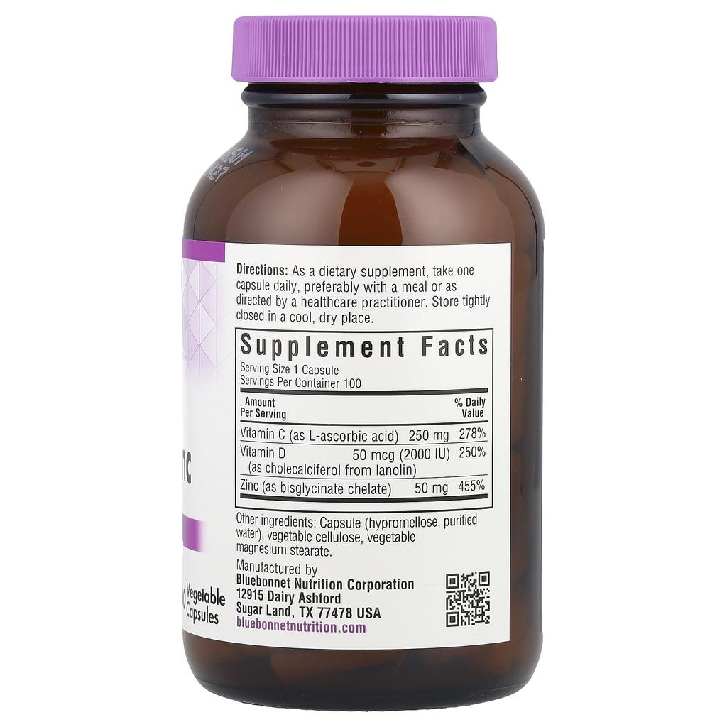 Bluebonnet Nutrition, Vitamin C, D3 and Zinc, 100 Veggie Capsules