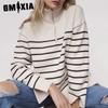 Весна и осень ZA свитер полумолния полуводолазка свободный полосатый вязаный свитер
