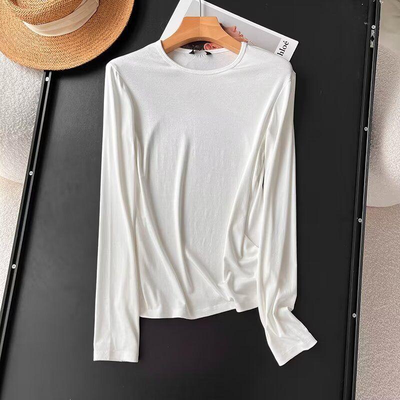 MD Women's New Gray Base Ride Slim Fit Thin Cotton Round Neck Long Sleeves T-shirt 06208511803