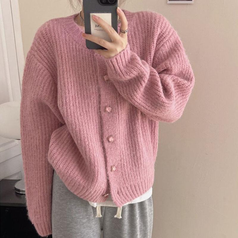 Ленивый корейский свободный свитер, женское пальто, весна-осень 2023, новый стильный силуэт, однотонный вязаный кардиган, свитер, женские топы