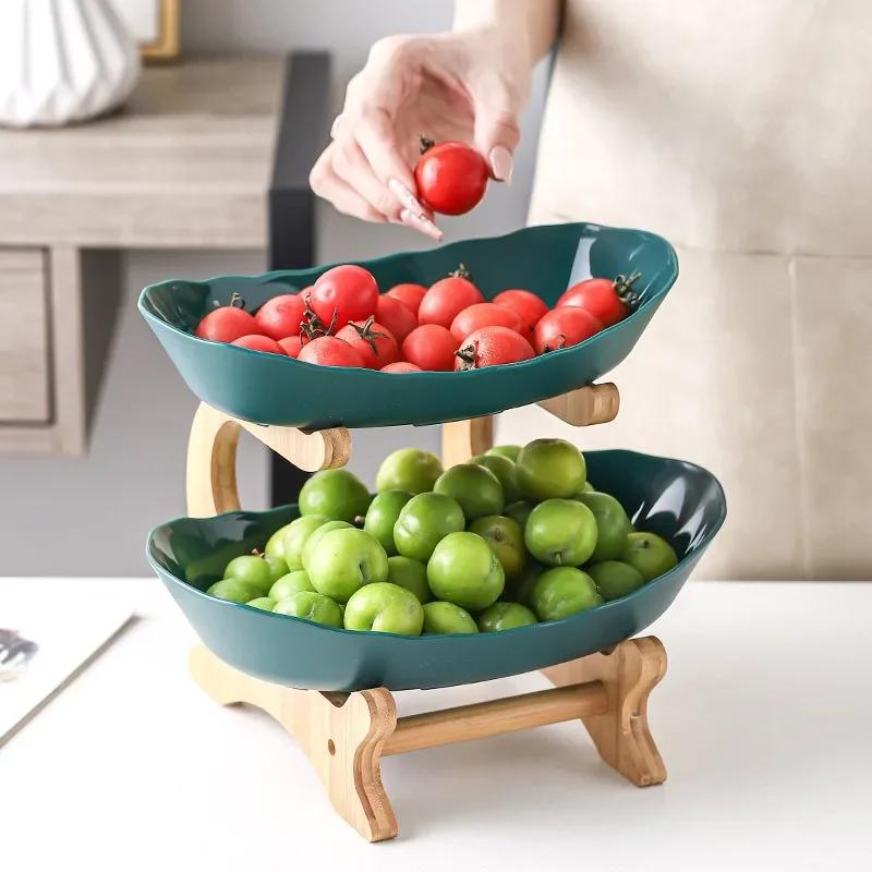Table Plates Dinnerware Kitchen Fruit Bowl with Floors Partitioned Candy Cake Trays Wooden Tableware Dishes