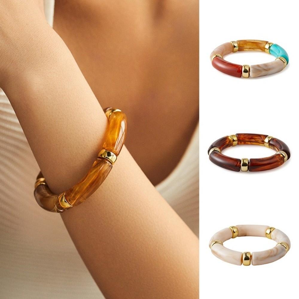 Многоцветные браслеты в стиле бохо, акриловые женские браслеты-банглы, винтажные браслеты с бусинами для женщин