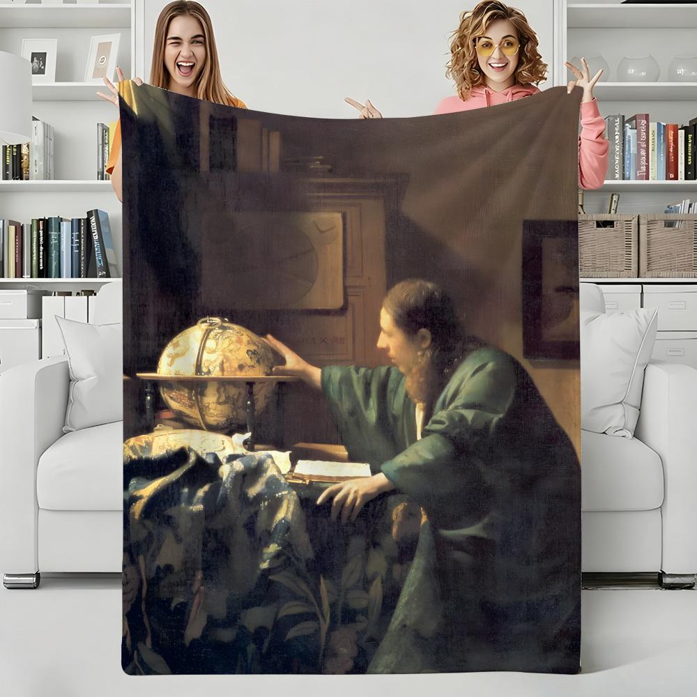 Artist J-Johannes Vermeer Throw Flannel Blanket Perfect for Sofa Office Bed Travel Sleep Read Relax Camping four season use