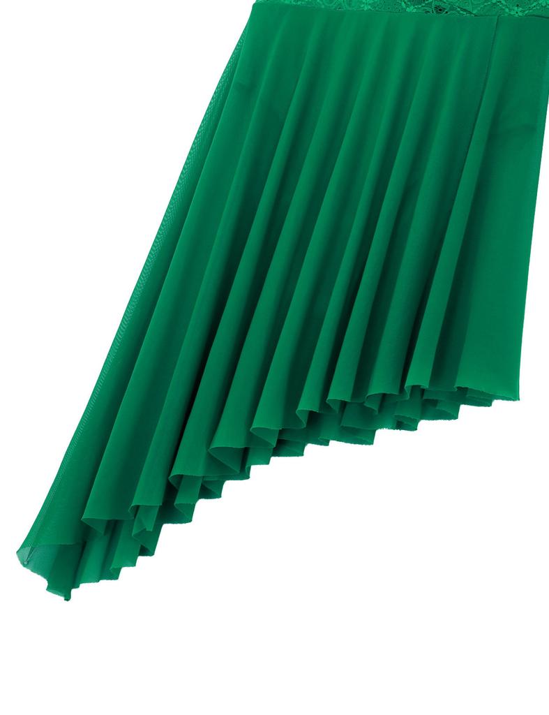 Women Adults Single Long Sleeve with Fingertip Lace Bodice Asymmetric Leotard Dress for Lyrical Modern Contemporary Ballet Dance