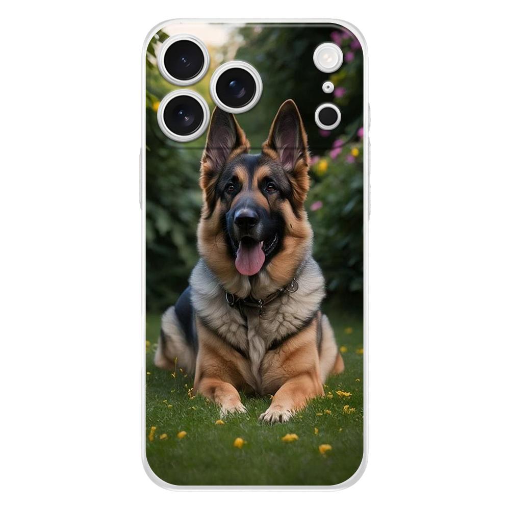 Мягкий чехол для телефона для iPhone 17 Air 16E 16 11 15 14 Pro MAX 12 13 7 8 Plus SE Пасхальный чехол Защита Мультяшная собака Немецкая овчарка