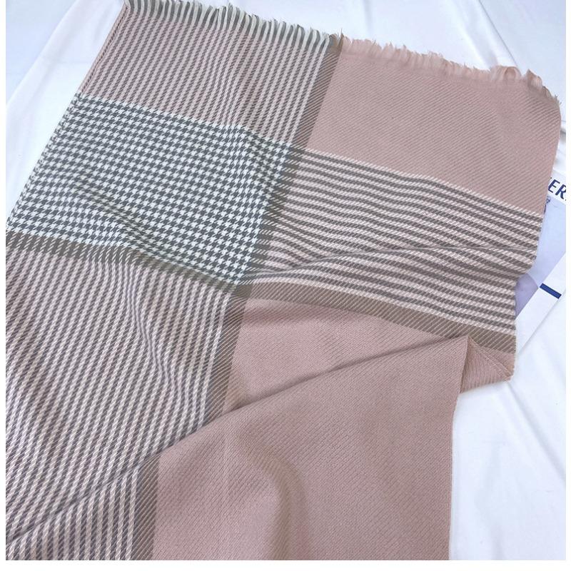 Women's Elastic Soft Plaid Scarf Striped Winter Warm Scarf with Tassel Trim, Versatile Fashion Accessory for Casual Outings