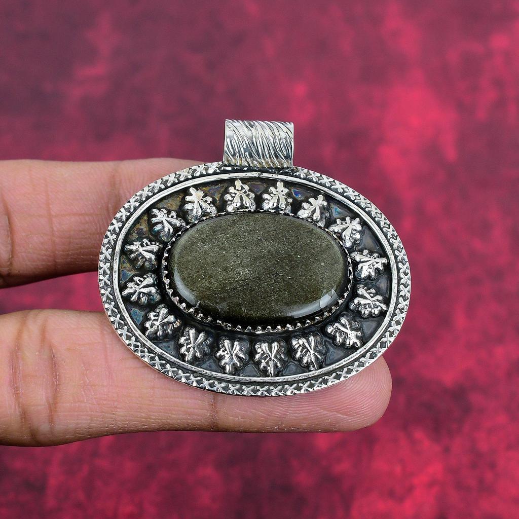 Подвеска из цельного серебра 925 пробы с золотым блеском и обсидианом, ювелирные изделия с подвеской из драгоценных камней ручной работы, подарки для жены, абсолютно новый кулон