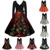 Women's Fashion V-Neck Casual Slim Christmas Printed Long Sleeve Dresses