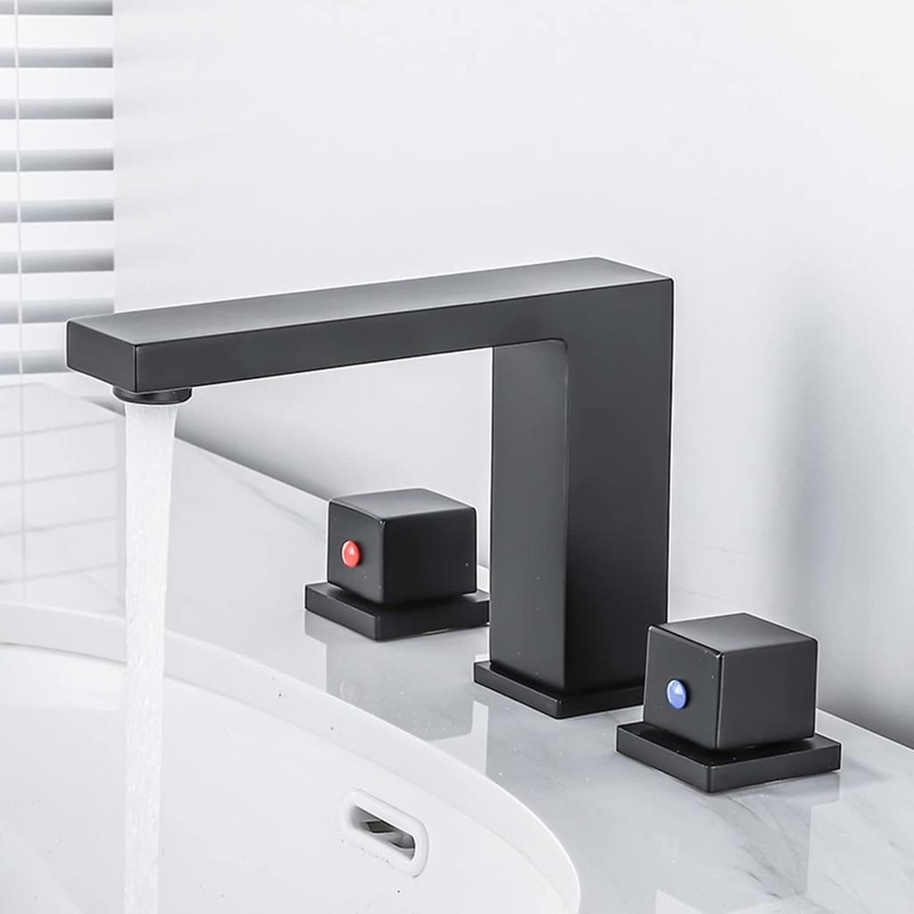 3 Hole Basin Taps, Bathroom Basin Mixer Tap Brass Cold and Hot Water Split Bathroom Basin Taps-Black Efficency