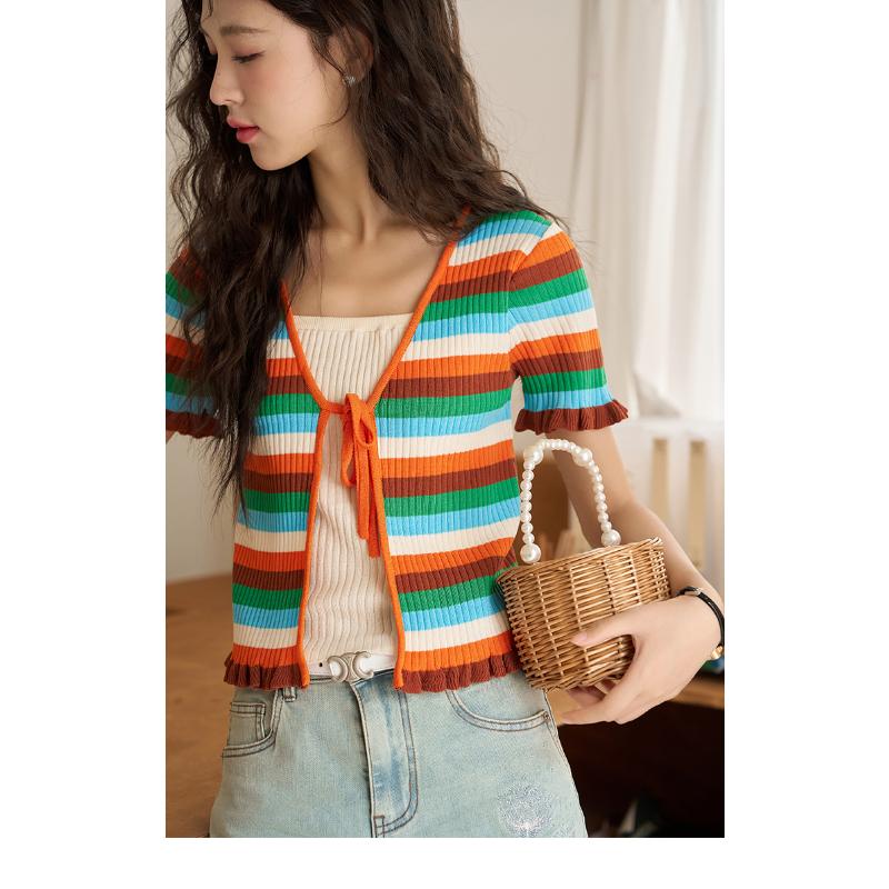 Mishow Блузка для женщин, новинка лета 2023, элегантные радужные полоски, милые тонкие женские топы на шнуровке в корейском стиле MXC38Z0112