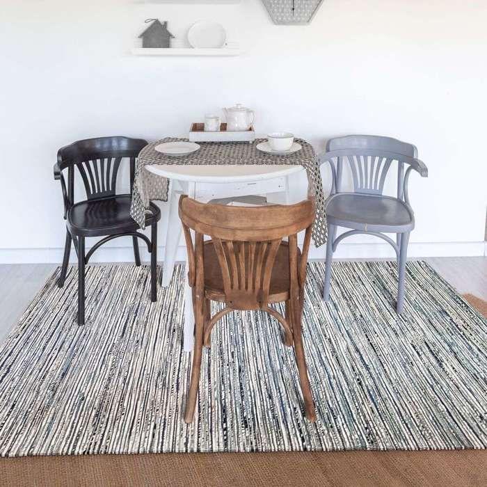 Tapis salon tressé fausse soie, chanvre, laine gris clair 120x180