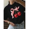 Summer Round Neck 3D Cherry Print Top Fashionable Casual Short Sleeved Women's T-shirts