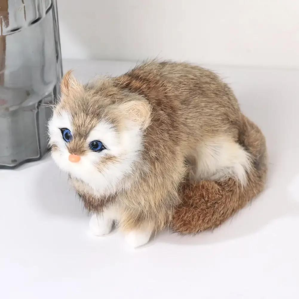 Simulation Furry Hanging Cat Realistic Cat Doll Animal Figurines Plush Hanging Kitten Toy Cute Kitten Model Gift Home TV Decor