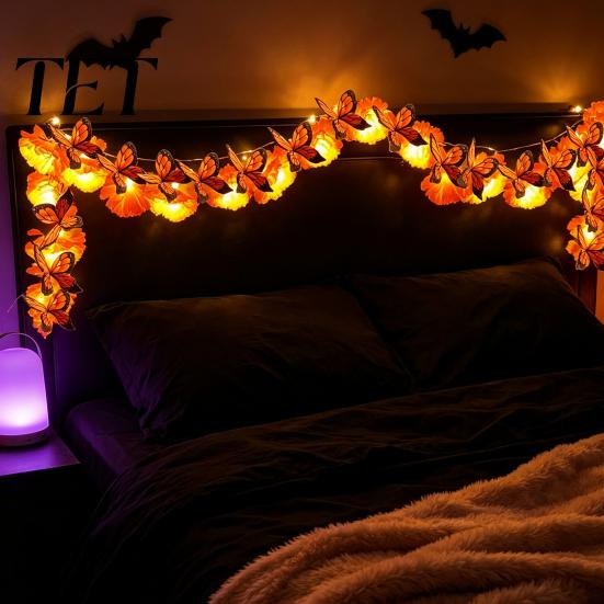 Marigold Decorations for Day of The Dead Flower String Lights, Artificial Cempasuchil Decorative Lamps, Halloween Party Supplies Warm LED Lights