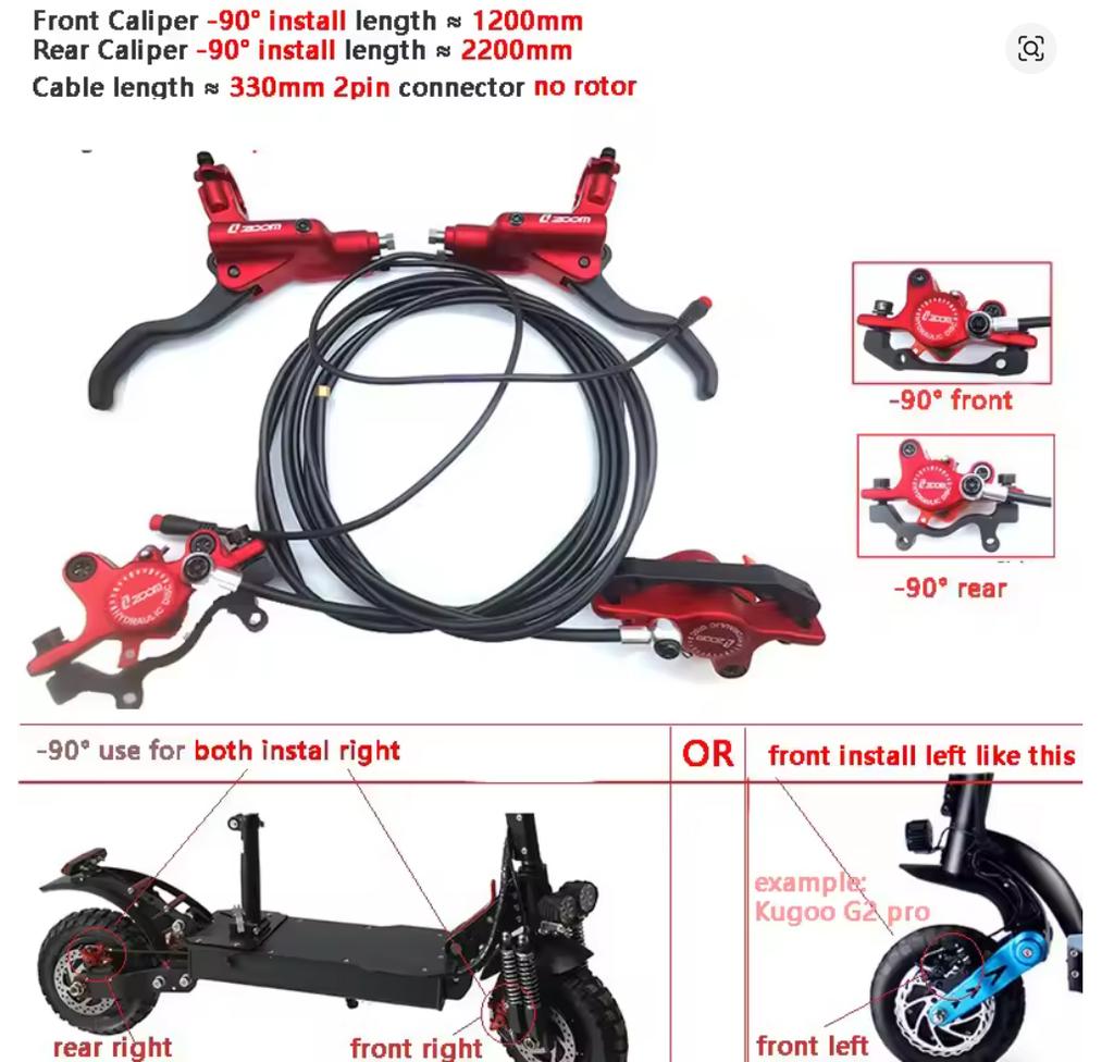 Zoom Bike Electric Scooter Power off Control Oil Hydraulic Disc Brake Caliper 2200 2000 1000mm for zero Kaabo KUGOO E-bike