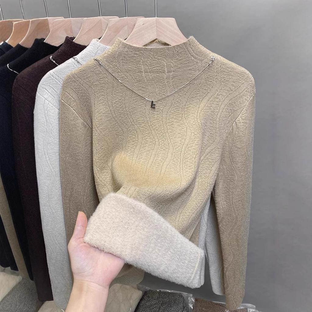 Цельный бархатный свитер, женский толстый бархатный пуловер, полувысокий ворот, вязаный свитер, внутренний топ, модный на осень и зиму