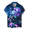 3D Angry Face Print Short Sleeve Button-Up Shirt, Casual Summer Beach Wear