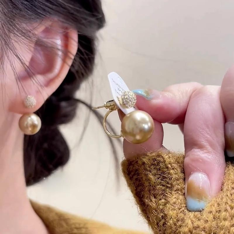 Champagne gold pearl zircon stud earrings niche design light luxury high-end earrings new explosion