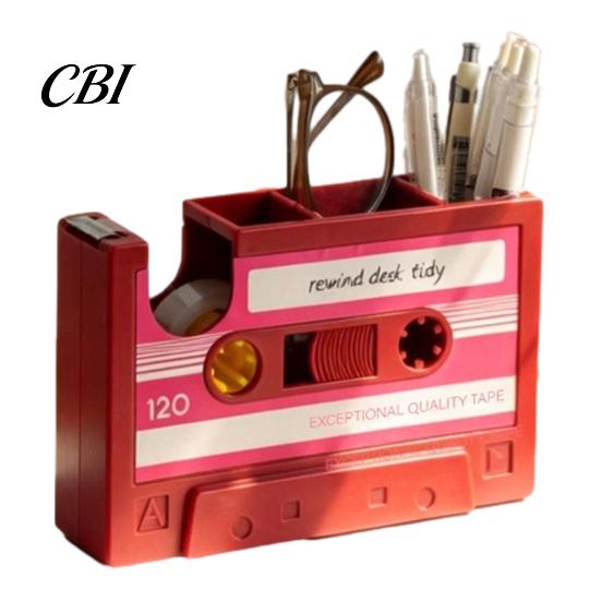 Detailed Vintage Pen Holder Retro Cassette Tape Holder, Creative Desk Organizer with Slots Storage And Compartments, Multifunctional Pencil Stand for