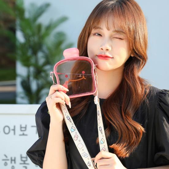 380 мл бутылка для воды герметичная пластиковая бутылка большой емкости с милым выражением плоская бутылка для воды для девочек