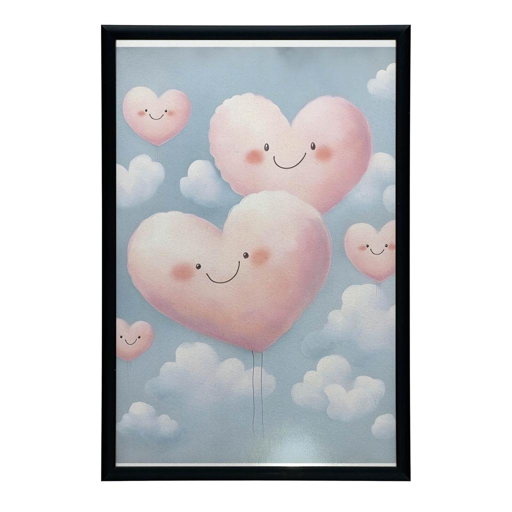 Pink Hearts On Clouds Pink Hearts On Clouds, 40X50 Cm, Gold Aluminum Frame, 230 Gsm Matte Paper