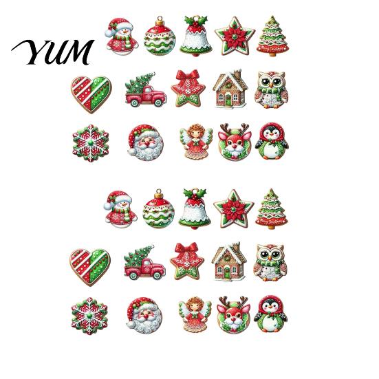 Rustic Farmhouse Christmas Decor 15/30 Pcs Wooden Ornaments Set, Cute Santa Reindeer Snowman Tree Holiday Hanging Decorations Decorations, Handpainted