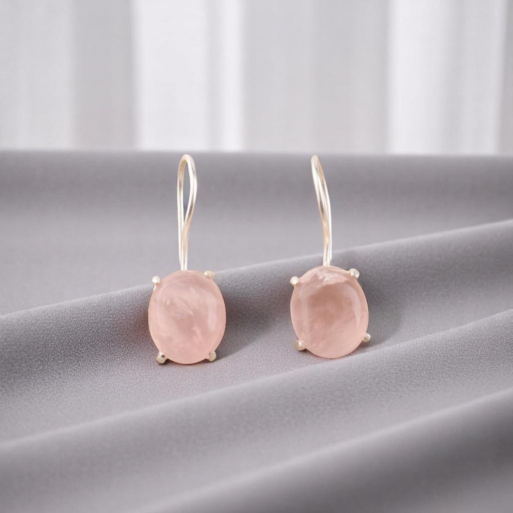 Натуральный камень Розовый Кварц 925 Стерлинговое Серебро Ручная Работа Серьги-Подвески 1.05" EE-173-27