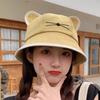 Summer Hat Female Cartoon Cat Bucket Hat Student Embroidery Basin Hat Cute Big Head Circumference Sun Protection Hat