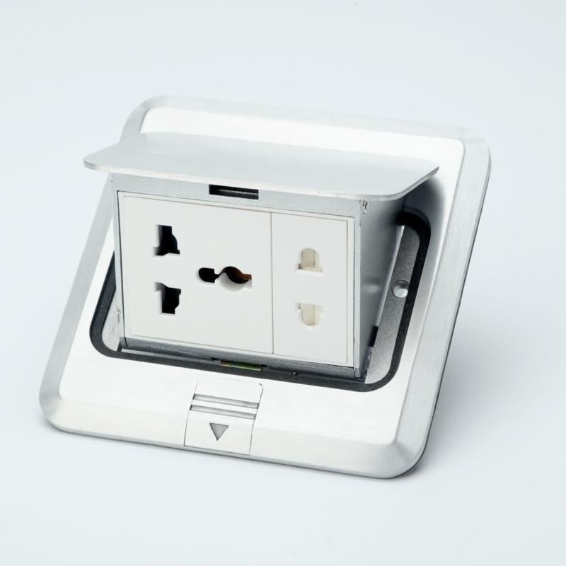Factory Aluminum Alloy Waterproof Ground Socket Damping Pop-up Floor Socket Square Style Network Computer Ground Plug