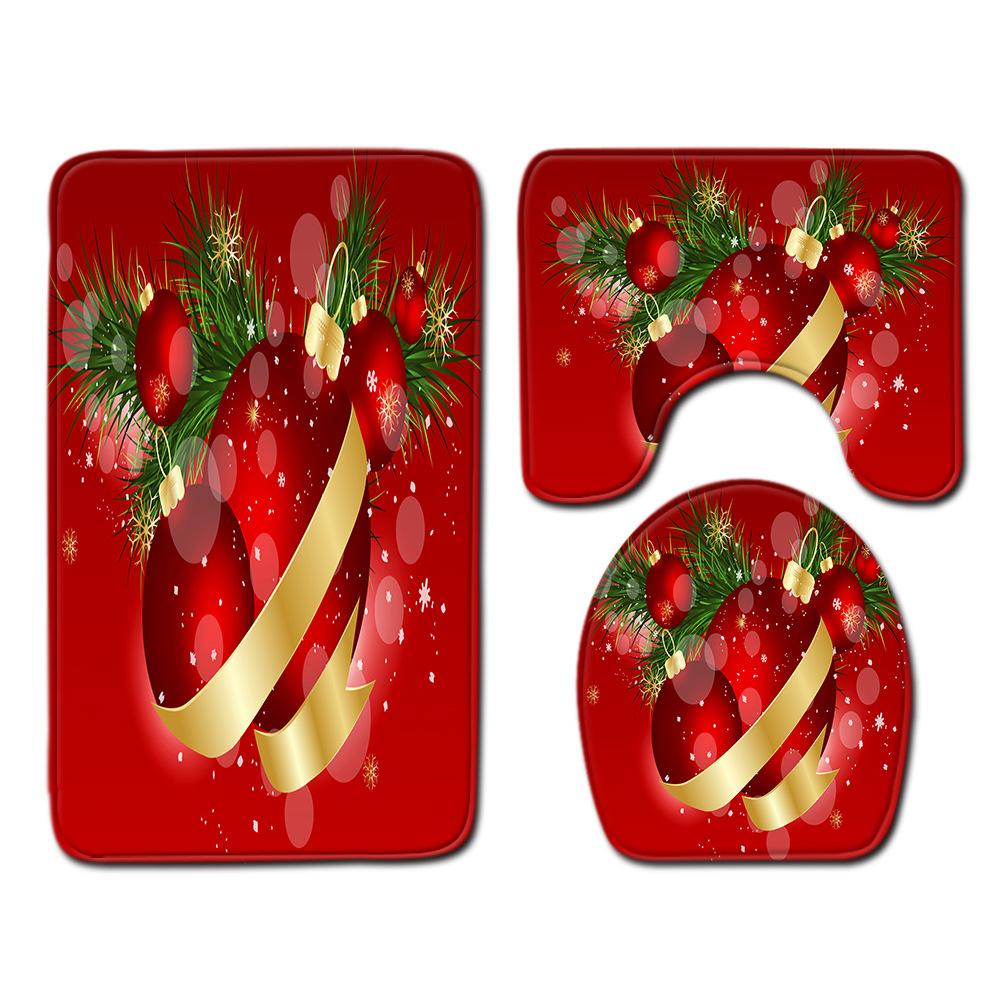 Christmas Home Shower Curtain Polyester Cloth Four-Piece Toilet Floor Mat Bathroom Non-Slip Door Mat Bedroom Carpet