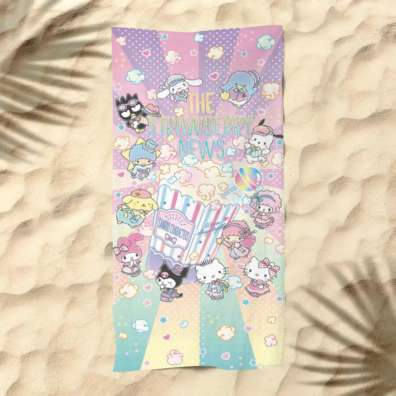 Cute Cartoon Kitten Printed Microfiber Beach Towel Quick Dry Soft Bath Towel For Kids Seaside Swimming