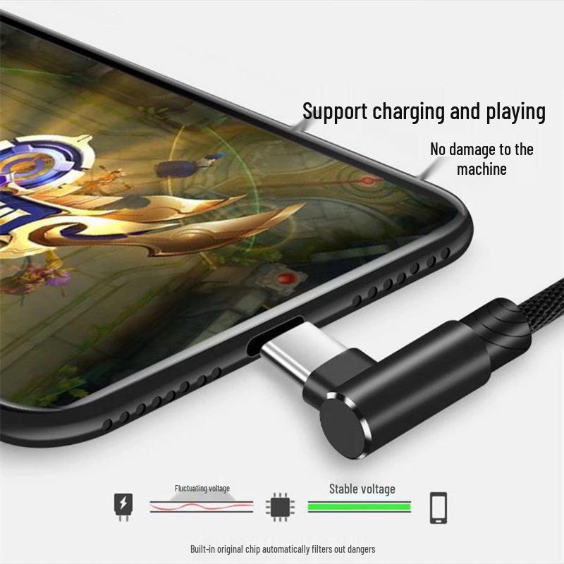Угловой кабель Type-C мощностью 120 Вт в оплетке, быстрая зарядка 6 А для Android и Apple, идеально подходит для мобильных игр.