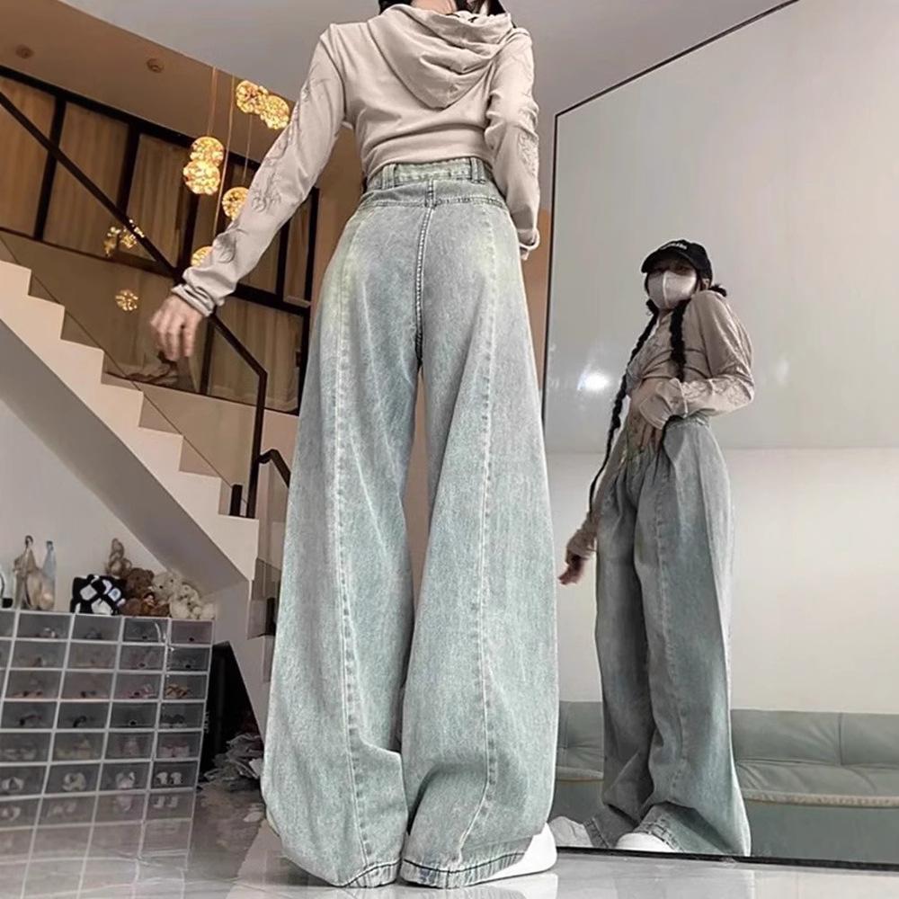 Женские джинсы с высокой посадкой и широкими штанинами – тип фигуры «груша», летние, свободного кроя, длиной в пол, прямые штанины.