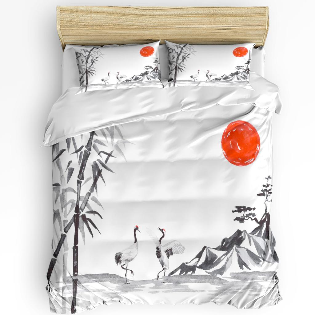 White Crane Pine Tree Art Printed Comfort Duvet Cover Pillow Case Home Textile Quilt Cover Boy Kid Teen Girl 3pcs Bedding Set