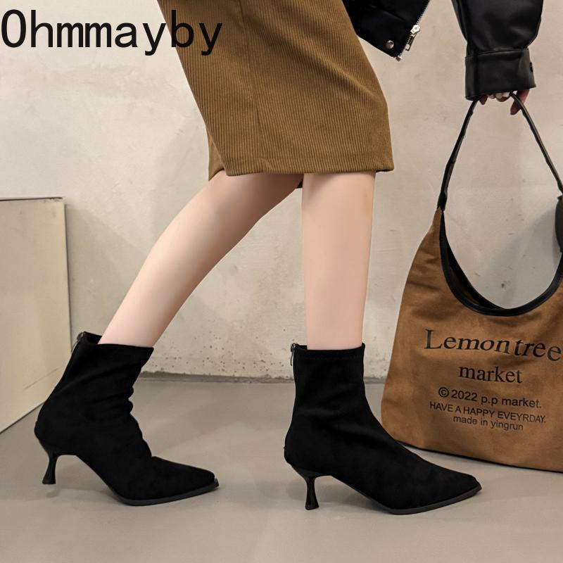 Fashion Pointed Toe Elastic Slim Ankle Boots For Women High Heels Autumn Winter Shoes Ladies Botas Mujes