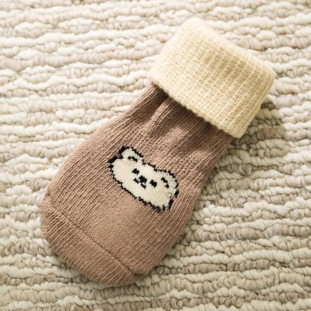 4pcs/set Elastic Puppy Warm Socks Cartoon Pattern Dog Paw Protectors Pet Footwear  Autumn Winter